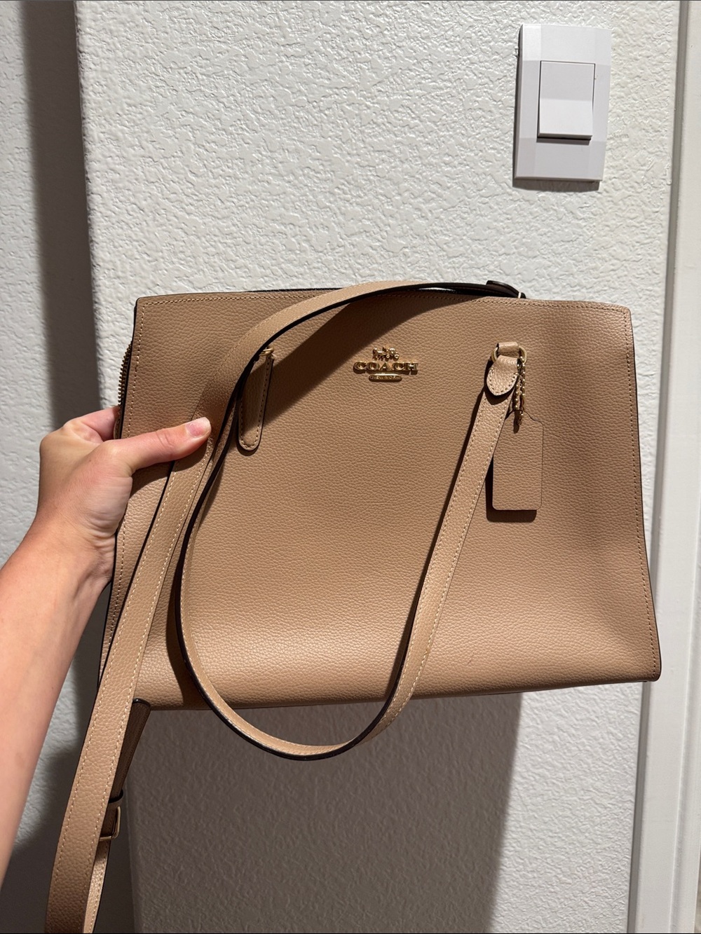 Coach Pebble Leather Shoulder Bag in Beige Tan